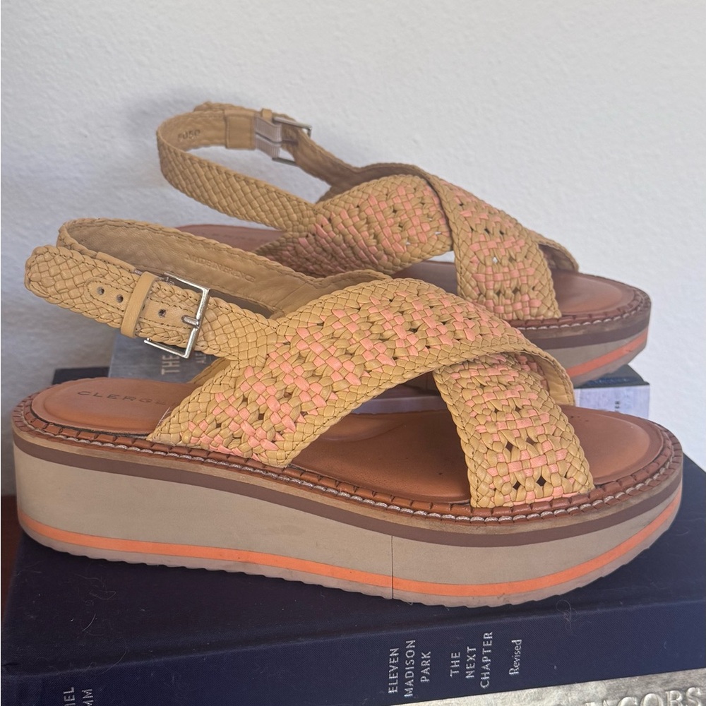 Robert Clergerie Tan and Orange Woven Sandals